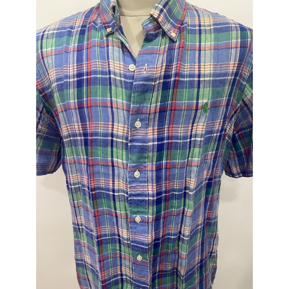 Ralph Lauren mens linen shirt button down Madras Plaid Colorful SZ Large Preppy - Picture 3 of 15